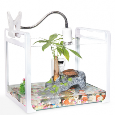 Fish tortoise turtle glass tank with drying platform  rectangle small dual-use fish tank